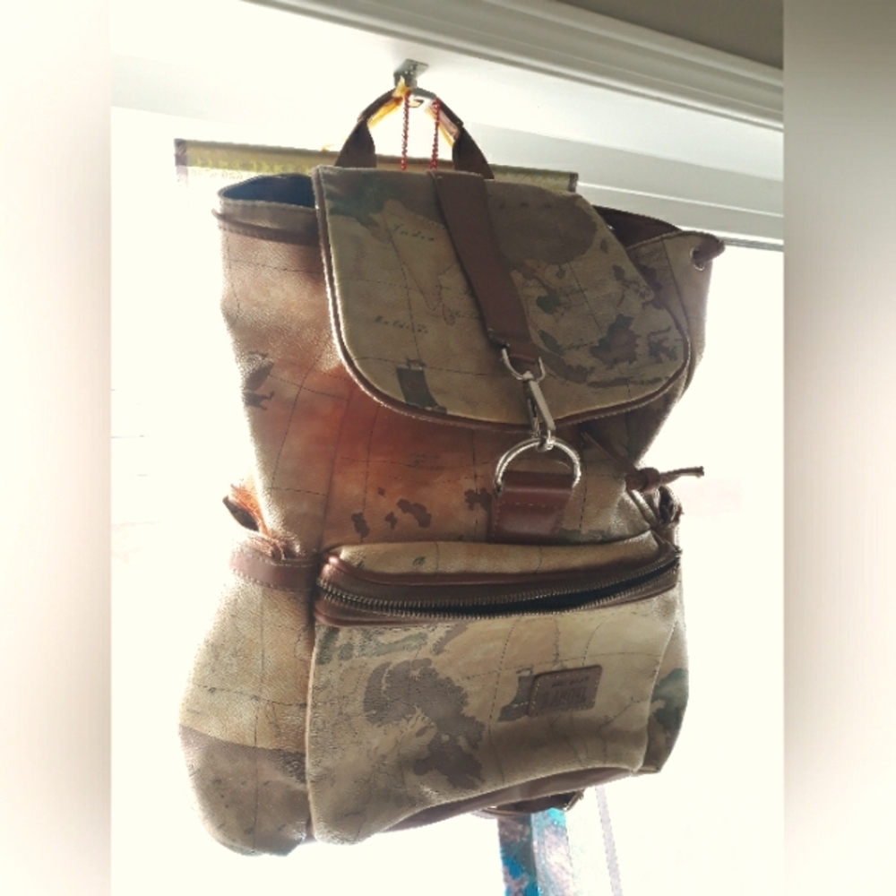 B.Angel 'New World Map' Brown Leather Backpack